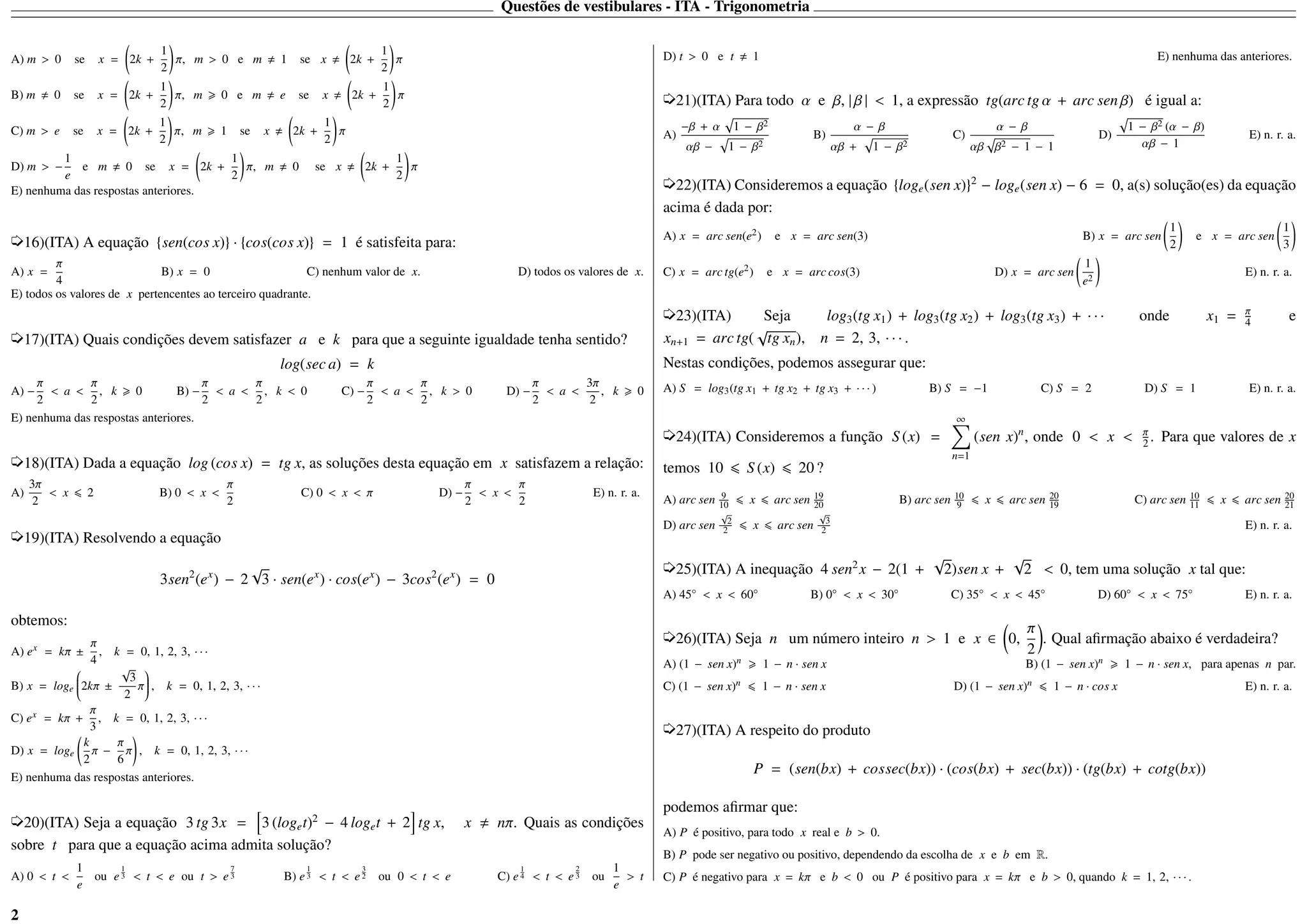 Matemática provas de vestibulares ita 1.101 questões + gabaritos | PDF