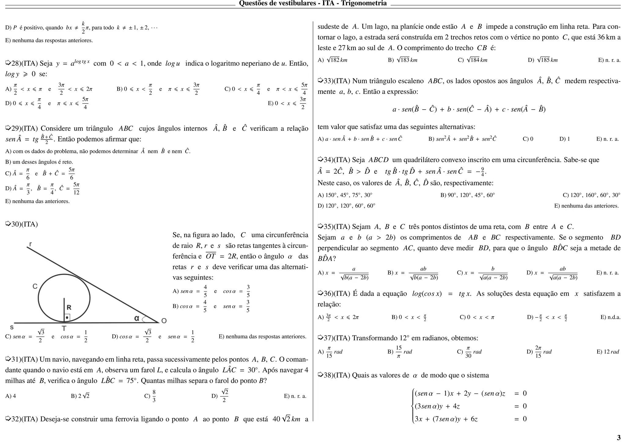 Matemática provas de vestibulares ita 1.101 questões + gabaritos | PDF