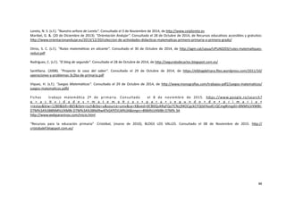 Loreto,	N.	S.	(s.f.).	"Nuestra	señora	de	Loreto".	Consultado	el	3	de	Noviembre	de	2014,	de	hup://www.ceiploreto.es			
Maribel,	G.	&.	(20	de	Diciembre	de	2013).	"Orientación	Andujar".	Consultado	el	28	de	Octubre	de	2014,	de	Recursos	educa,vos	accesibles	y	gratuitos:	
hup://www.orientacionandujar.es/2013/12/20/coleccion-de-ac,vidades-didac,cas-matema,cas-primero-primaria-o-primero-grado/			
Otros,	 S.	 C.	 (s.f.).	 "Rutas	 matemá,cas	 en	 alicante".	 Consultado	 el	 30	 de	 Octubre	 de	 2014,	 de	 hup://agm.cat/upua/UPUA0203/rutes-matema,ques-
reduir.pdf			
Rodríguez,	C.	(s.f.).	"El	blog	de	segundo".	Consultado	el	28	de	Octubre	de	2014,	de	hup://segundodecarlos.blogspot.com.es/			
San,llana.	 (2008).	 "Proyecto	 la	 casa	 del	 saber".	 Consultado	 el	 29	 de	 Octubre	 de	 2014,	 de	 hups://elblogdehiara.ﬁles.wordpress.com/2011/10/
operaciones-y-problemas-3c2ba-de-primaria.pdf				
Víquez,	 H.	 (s.f.).	 "Juegos	 Matemá,cos".	 Consultado	 el	 29	 de	 Octubre	 de	 2014,	 de	 hup://www.monograﬁas.com/trabajos-pdf2/juegos-matema,cos/
juegos-matema,cos.pdfd	
Fichas	 	 trabajo	 matemá,ca	 2º	 de	 primaria.	 Consultado	 	 el	 8	 de	 noviembre	 de	 2015.	 hups://www.google.ro/search?
q = a c , v i d a d e s + m a t e m a , c a s + p a r a + s e g u n d o + d e + p r i m a r i a +
+restas&biw=1280&bih=865&tbm=isch&tbo=u&source=univ&sa=X&ved=0CB0QsARqFQoTCNzj9KOCgckCFQtbFAodCrQCmg#imgdii=8NMhLVXMBt-
D7M%3A%3B8NMhLVXMBt-D7M%3A%3BNd9wATkGKPZVLM%3A&imgrc=8NMhLVXMBt-D7M%	3A	
hup://www.webparaninos.com/inicio.html		
“Recursos	 para	 la	 educación	 primaria”	 .Cristóbal,	 (marzo	 de	 2010),	 BLOGS	 LOS	 VALLES.	 Consultado	 el	 08	 de	 Noviembre	 de	 2015.	 hup://
cristobalef.blogspot.com.es/	
	88
 