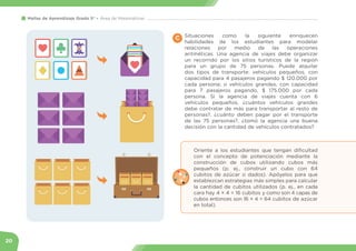 20
Mallas de Aprendizaje Grado 5° Área de Matemáticas
Situaciones como la siguiente enriquecen
habilidades de los estudian...