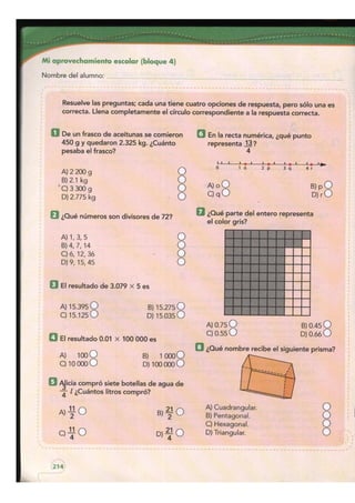 Matemáticas cuarto bimestre
