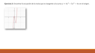 Ejercicio 2: Encontrar la ecuación de la recta que es tangente a la curva 𝑦 = 4𝑥3 − 5𝑥2 − 4𝑥 en el origen.
 