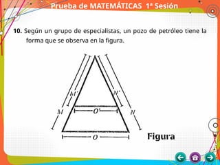 Prueba de MATEMÁTICAS 1ª Sesión
10. Según un grupo de especialistas, un pozo de petróleo tiene la
forma que se observa en la figura.
 