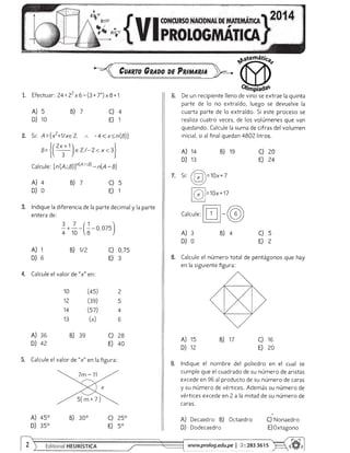 Matemáticas y olimpiadas  4to de primaria- 6ta prologmática 2014 
