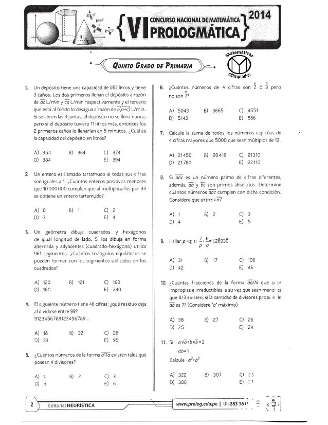Matemáticas y olimpiadas 5to de primaria- 6ta prologmática ...
