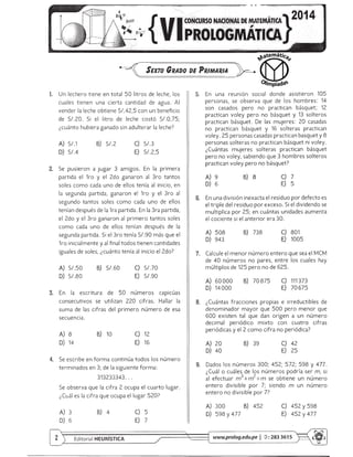Matemáticas y olimpiadas  6to de primaria- 6ta prologmática 2014  (1)