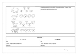 15 | P á g i n a
Realizaré una autocorrección, en la cual la residente colocará en la
pizarra como debían hacer la tarea.
CLASE N° 4
1er
GRADO 2do
GRADO
Día:
Tema: La decena hasta 9 decenas
Objetivo:
Día:
Tema: La centena hasta 9 centenas.
Objetivo:
 