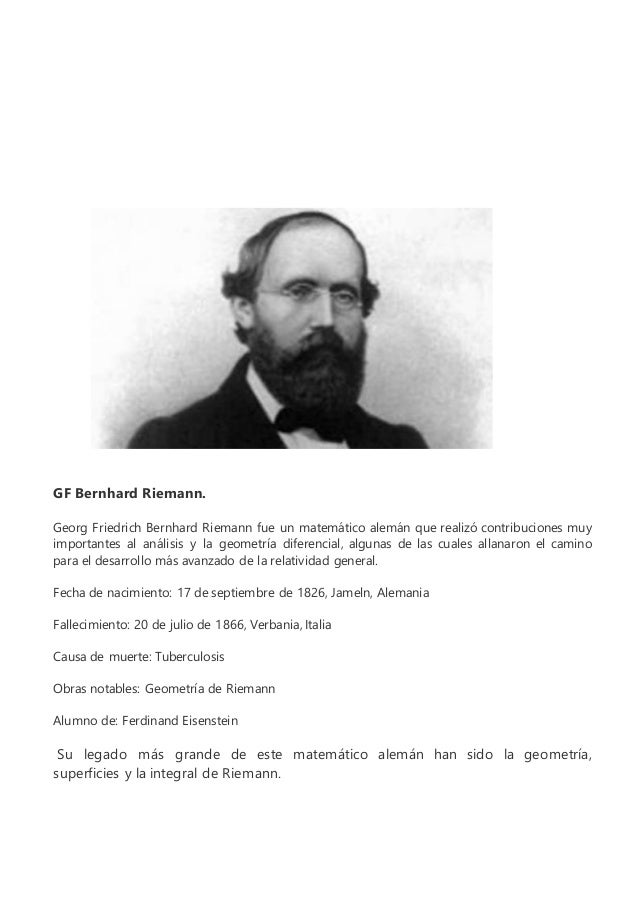 georg friedrich bernhard riemann obras matem 225 ticos sobresalientes de la historia georg friedrich bernhard riemann obras matem 225 ticos sobresalientes de la historia