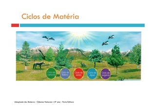 Ciclos de Matéria




Adaptado de: Bioterra - Ciências Naturais – 8º ano - Porto Editora
 
