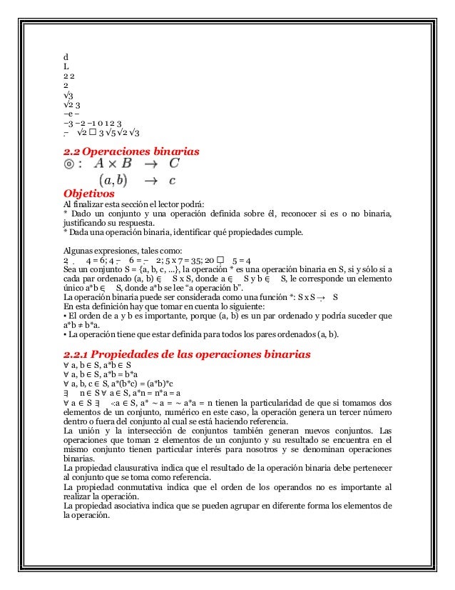 Operaciones binarias definicion