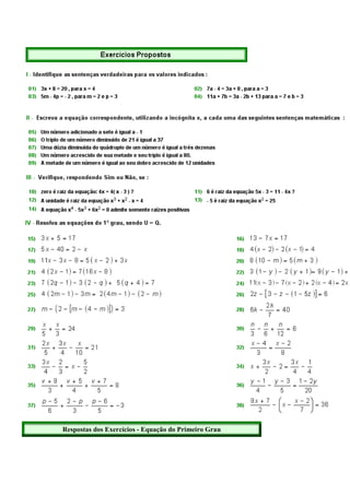 Respostas dos Exercícios - Equação do Primeiro Grau
 