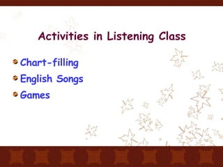 Activities in Listening Class Chart-filling English Songs Games 
