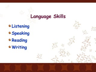 Language Skills Listening Speaking Reading  Writing 