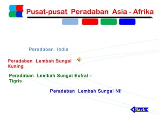 Pusat-pusat Peradaban Asia - Afrika

Peradaban India
Peradaban Lembah Sungai
Kuning
Peradaban Lembah Sungai Eufrat Tigris
Peradaban Lembah Sungai Nil

 
