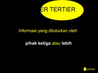 SUMBER TERTIER

Informasi yang dituturkan oleh
pihak ketiga atau lebih

kembali

 