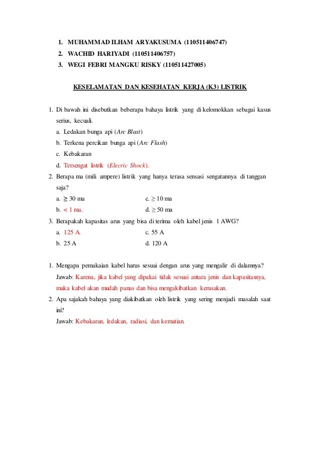Materi Soal Uas K3 Smt 1