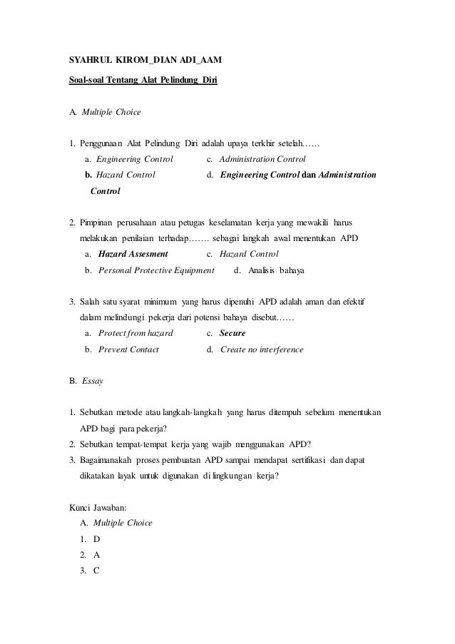 Materi Soal Uas K3 Smt 1