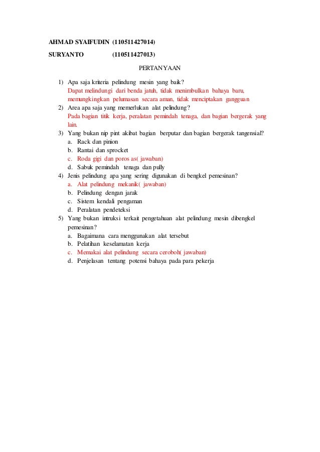 Materi Soal Uas K3 Smt 1