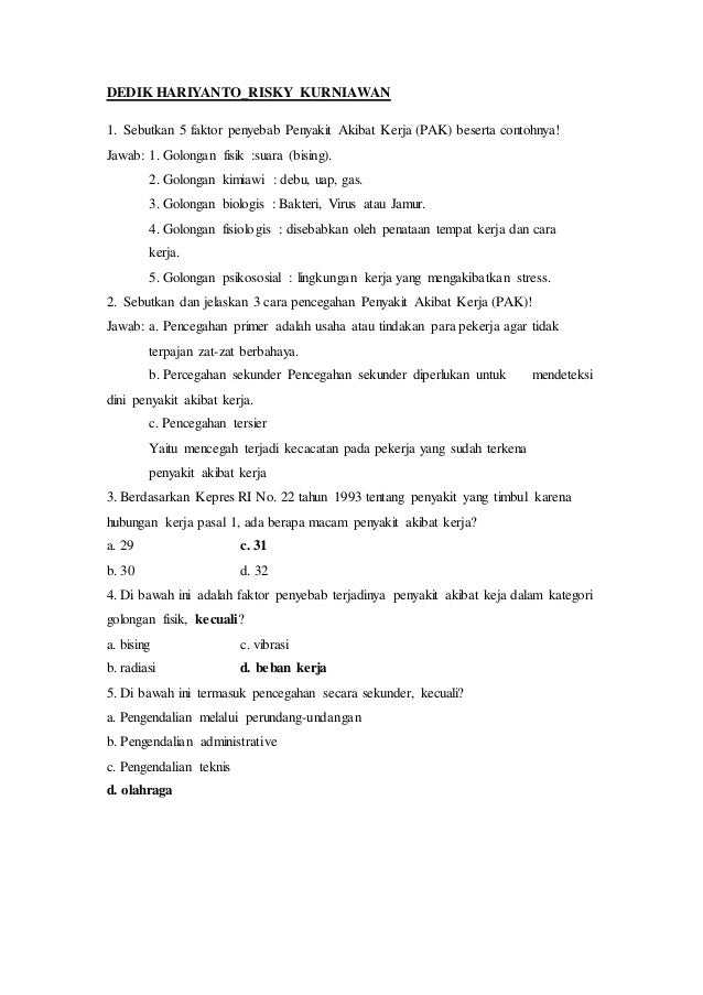 Materi Soal Uas K3 Smt 1