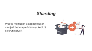 Sharding
Proses memecah database besar
menjadi beberapa database kecil di
seluruh server.
 