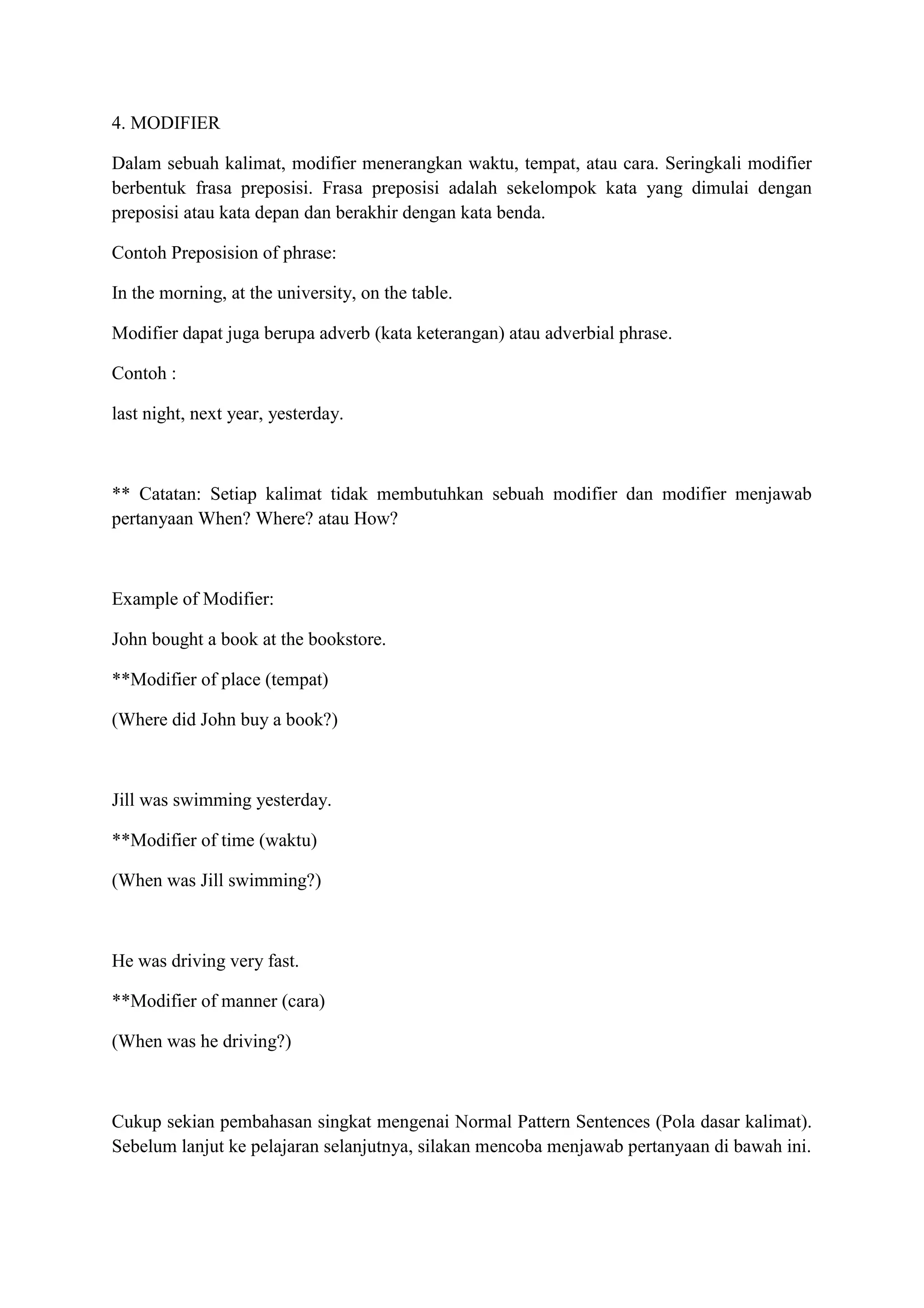 Materi 1 sentence pattern | PDF