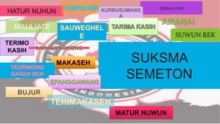 SUKSMA
SEMETON
HATUR NUHUN
SUWUN REK
TERIMA KASIH
MAULIATE
 