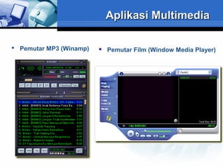 Aplikasi Multimedia
 Pemutar MP3 (Winamp)



Pemutar Film (Window Media Player)

 