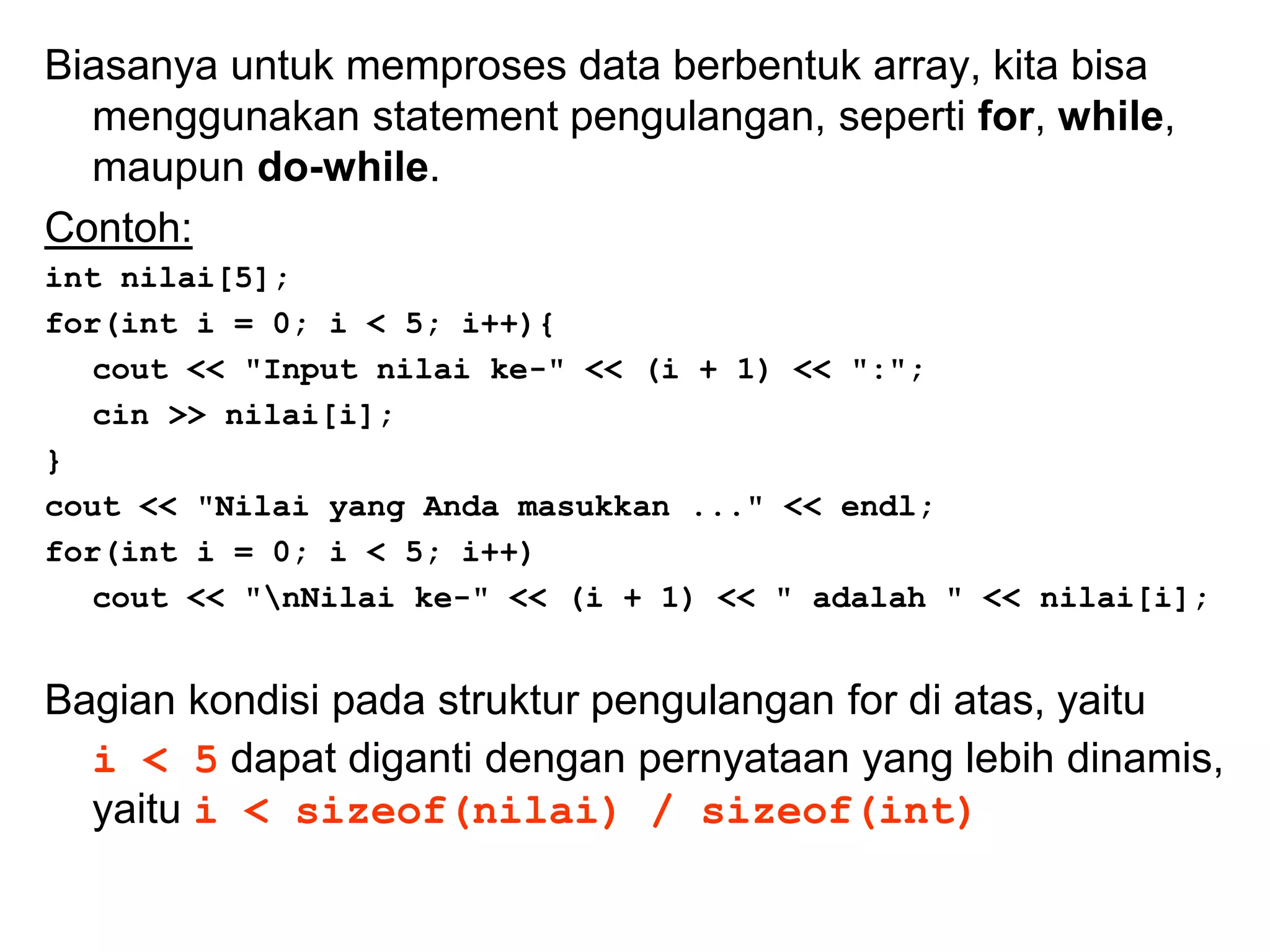 Materi 7 c++ array | PPT