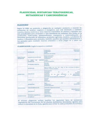 PLAGUICIDAS, SUSTANCIAS TERATOGENICAS,
MUTAGENICAS Y CARCINOGÉNICAS

 