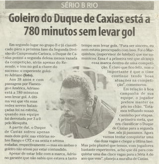 Goleiro do Duque de Caxias está à 780 minutos sem levar gol