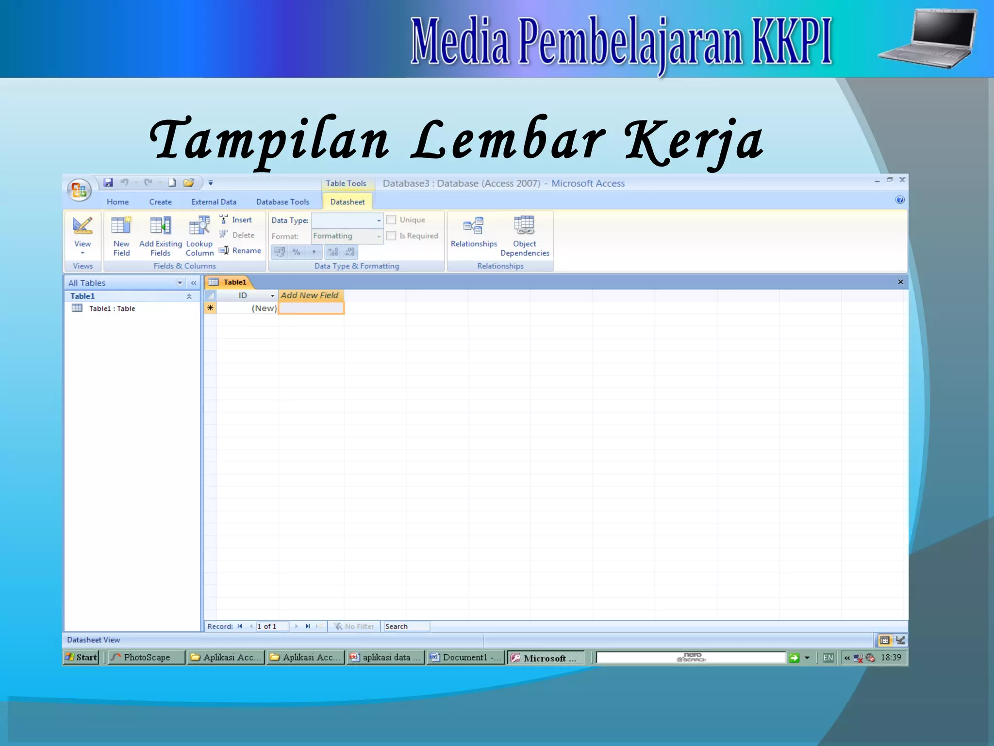 Tampilan Lembar Kerja
 