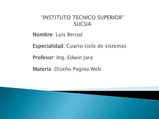 Nombre: Luis Bernal

Especialidad: Cuarto ciclo de sistemas

Profesor: Ing. Edwin Jara

Materia: Diseño Pagina Web
 