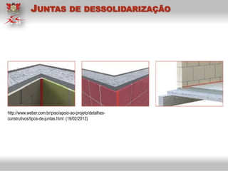 http://www.weber.com.br/piso/apoio-ao-projeto/detalhes-
construtivos/tipos-de-juntas.html (19/02/2013)
JUNTAS DE DESSOLIDARIZAÇÃO
 