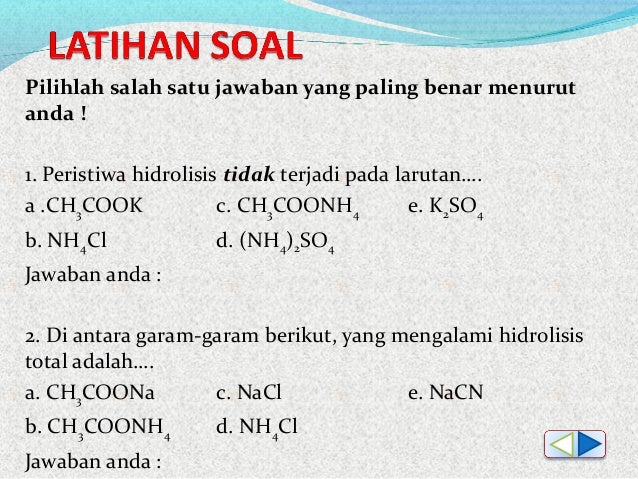Materi Ajar Hidrolisis Garam Sri Handayani Siregar Materi Ajar Hidrolisis Garam Sri Handayani Siregar