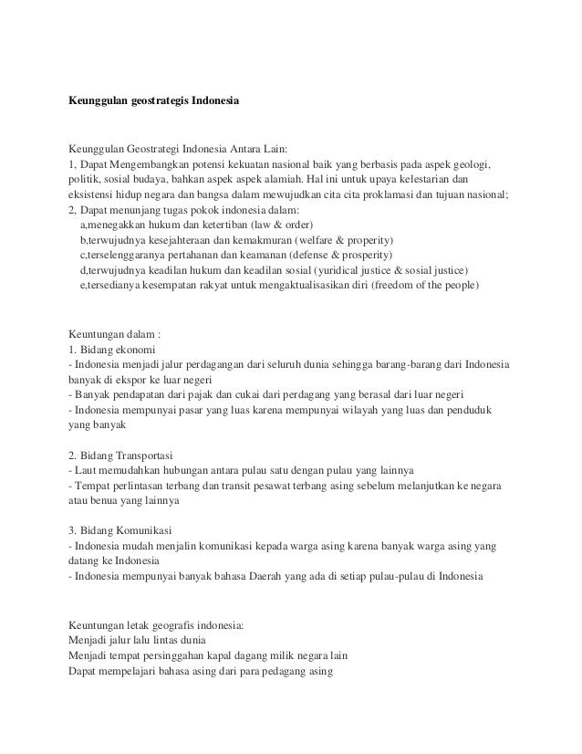 Keuntungan Letak Geostrategis Indonesia Di Bidang