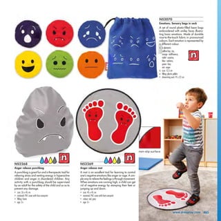 NS2070
Emotions. Sensory bags in sack
A set of round plastic-filled bean bags
embroidered with smiley faces illustra-
ting...