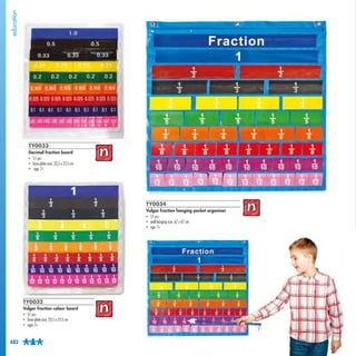 TY0032
Vulgar fraction colour board
• 51 pcs
• base plate size: 23,5 x 27,5 cm
• ages 7+
TY0033
Decimal fraction board
• 5...