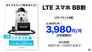 LTE ޥ BB
          LTE եåȶ~

      5,460/¡


      3,980/
LTE        (2g)

            zg
       921ա1231դޤ
                        33
 