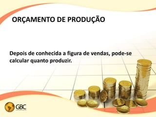 ORÇAMENTO DE PRODUÇÃO



Depois de conhecida a figura de vendas, pode-se
calcular quanto produzir.
 