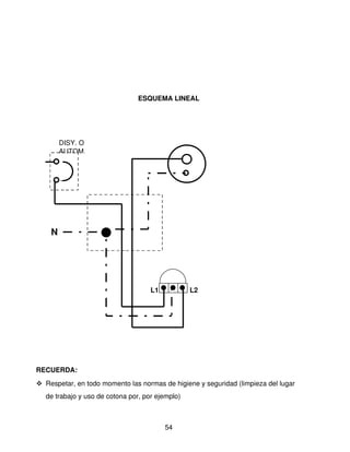 ESQUEMA LINEAL




        DISY. O 
        AUTOM.




    N




                                     L1           L2




RECUERDA:
 Respetar, en todo momento las normas de higiene y seguridad (limpieza del lugar 
   de trabajo y uso de cotona por, por ejemplo)



                                          54
 