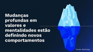 Mudanças
profundas em
valores e
mentalidades estão
definindo novos
comportamentos
Fonte: McKinsey
 