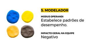 5. MODELADOR
MODUS OPERANDI
Estabelece padrões de
desempenho.
IMPACTO GERAL NA EQUIPE
Negativo
 