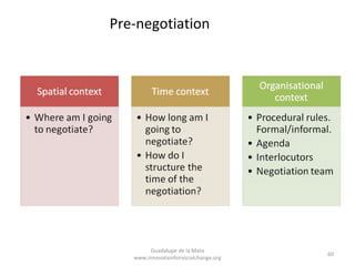 Pre-negotiation




        Guadalupe de la Mata
                                       60
   www.innovationforsocialchange.org
 