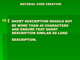Comprehensive Guide to Material Code Creation Using SAP MM01 T-Code | PPT