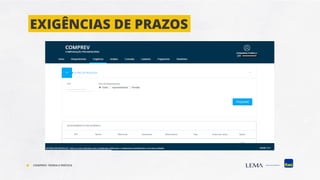 EXIGÊNCIAS DE PRAZOS
COMPREV: TEORIA E PRÁTICA
 