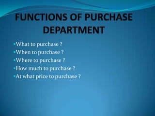 What to purchase ?
When to purchase ?

Where to purchase ?
How much to purchase ?
At what price to purchase ?

 