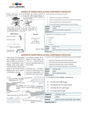 EJEMPLO DE COMPETENCIA LECTORA, COMPONENTE SEMANTICO 
EJEMPLO DE COMPETENCIA LECTORA, COMPONENTE SINTACTICO 
 