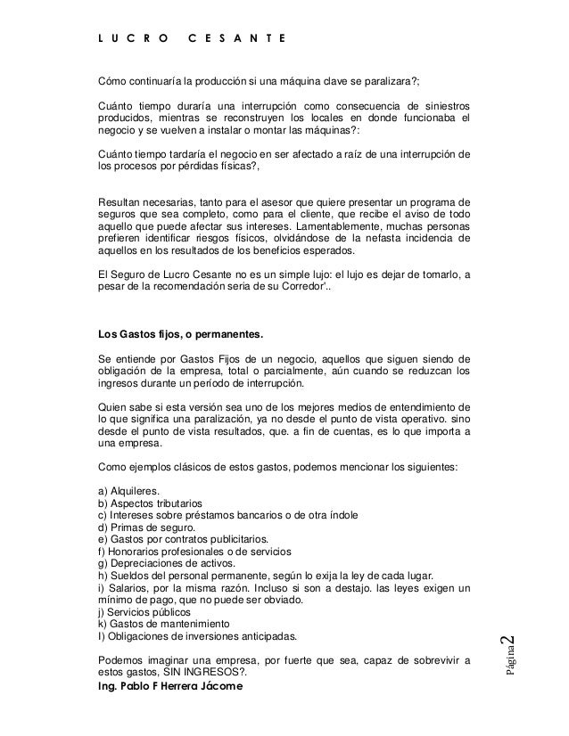 El Seguro De Lucro Cesante