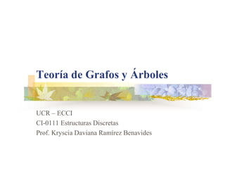 Teoría de Grafos y Árboles
UCR – ECCI
CI-0111 Estructuras Discretas
Prof. Kryscia Daviana Ramírez Benavides
 