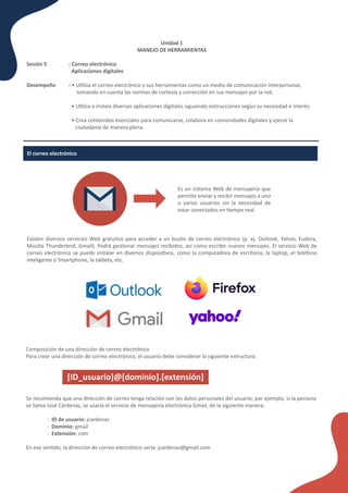 Composición de una dirección de correo electrónico
Para crear una dirección de correo electrónico, el usuario debe conside...